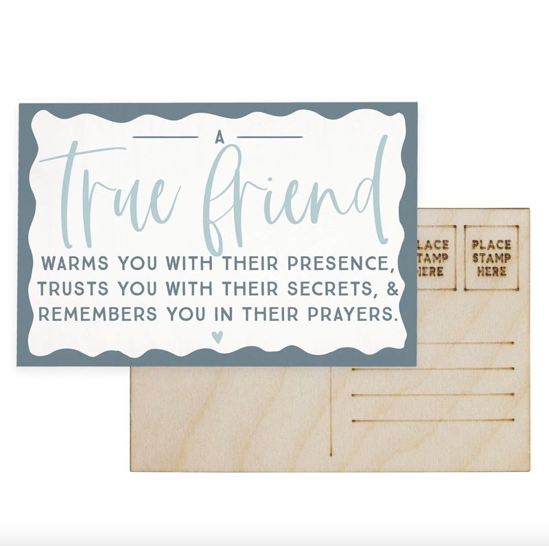 True Friend Warms Wooden Postcard