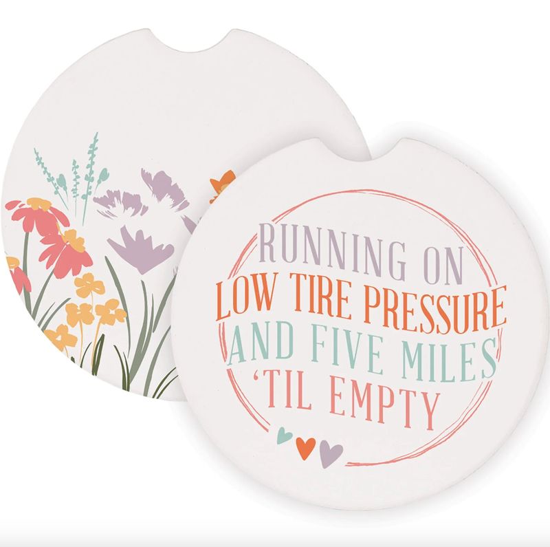 Low Tire Pressure/Flowers Car Coaster Set