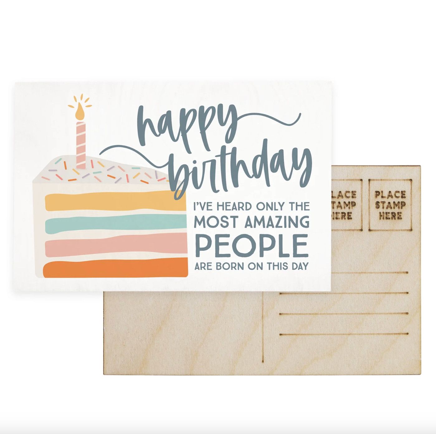 Happy Birthday Cake Wooden Postcard
