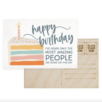 Happy Birthday Cake Wooden Postcard