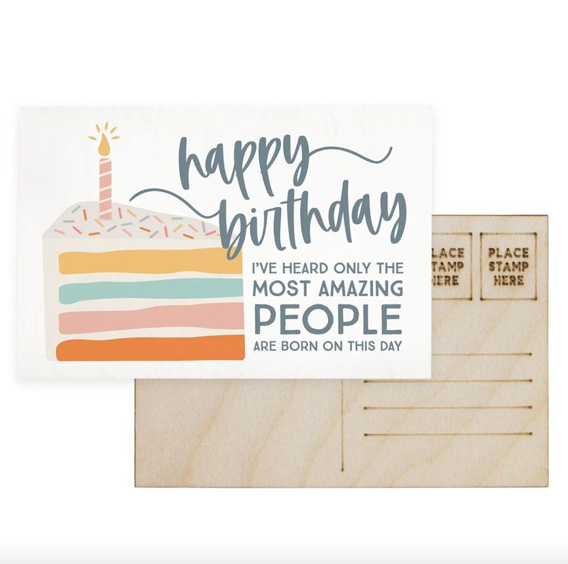 Happy Birthday Cake Wooden Postcard