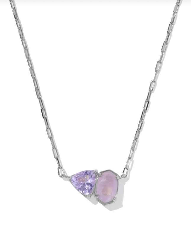 Tatum Short Pendant Necklace in Silver Purple Mix