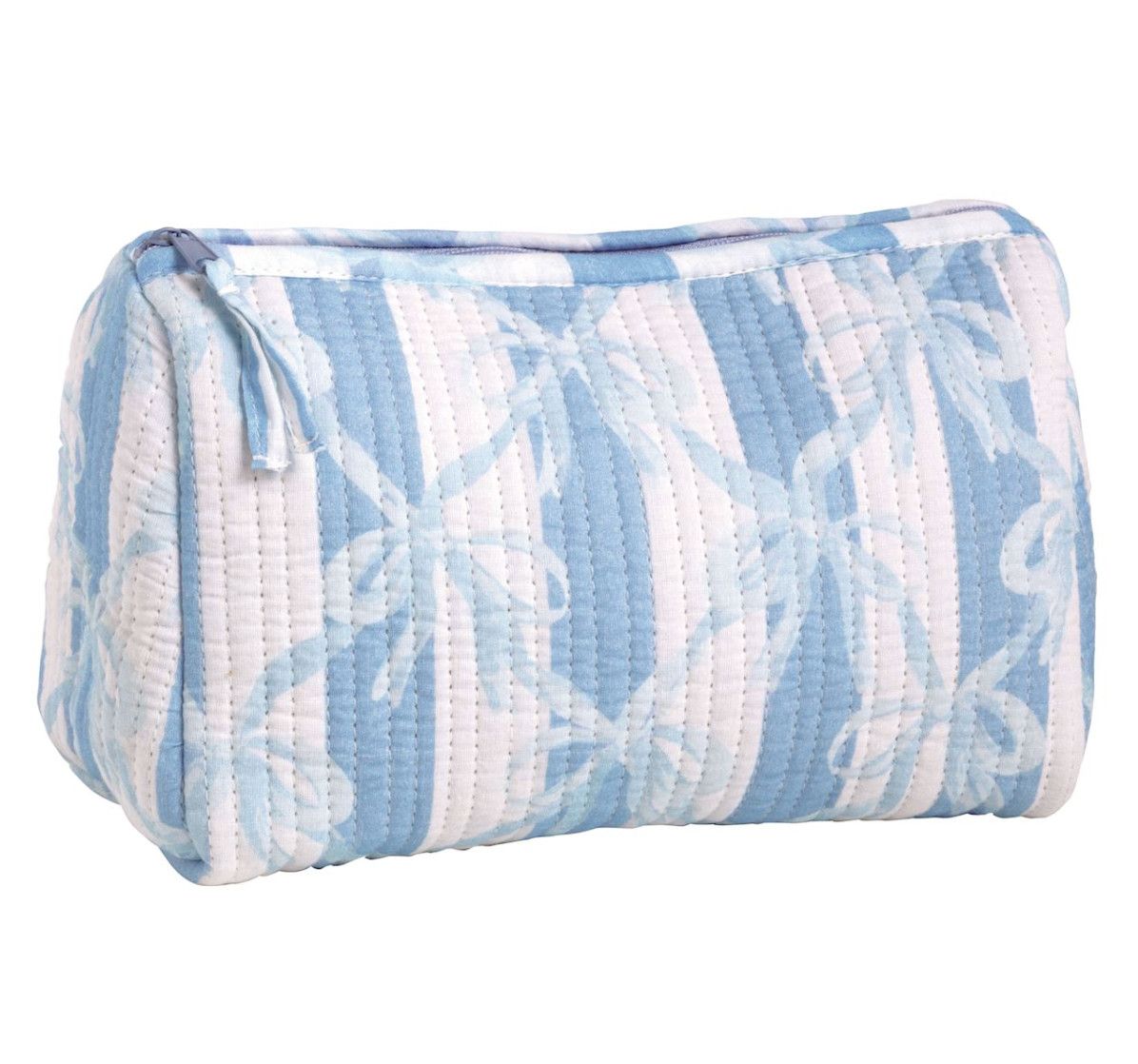 Blue Bow Block Print Zip Pouch