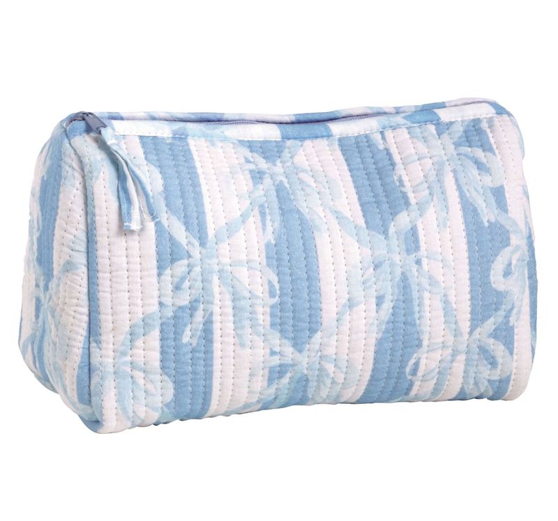 Blue Bow Block Print Zip Pouch