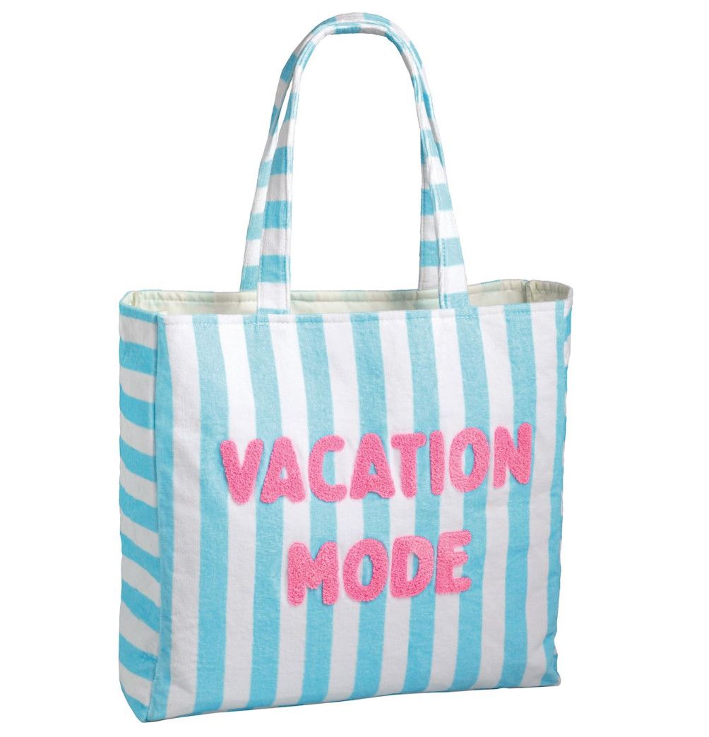 Blue Stripe Terry Cloth Tote Vacation Mode