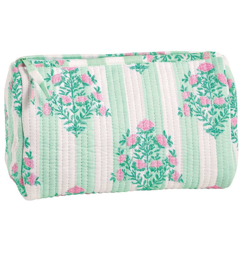 Dahlia Green Block Print Zip Pouch