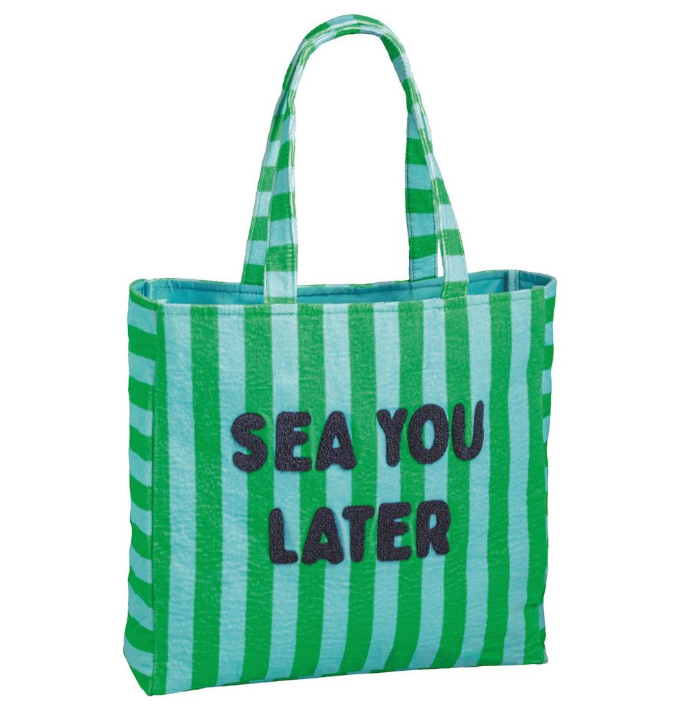 Sea You Later Green Stripe Terry Cloth Tote