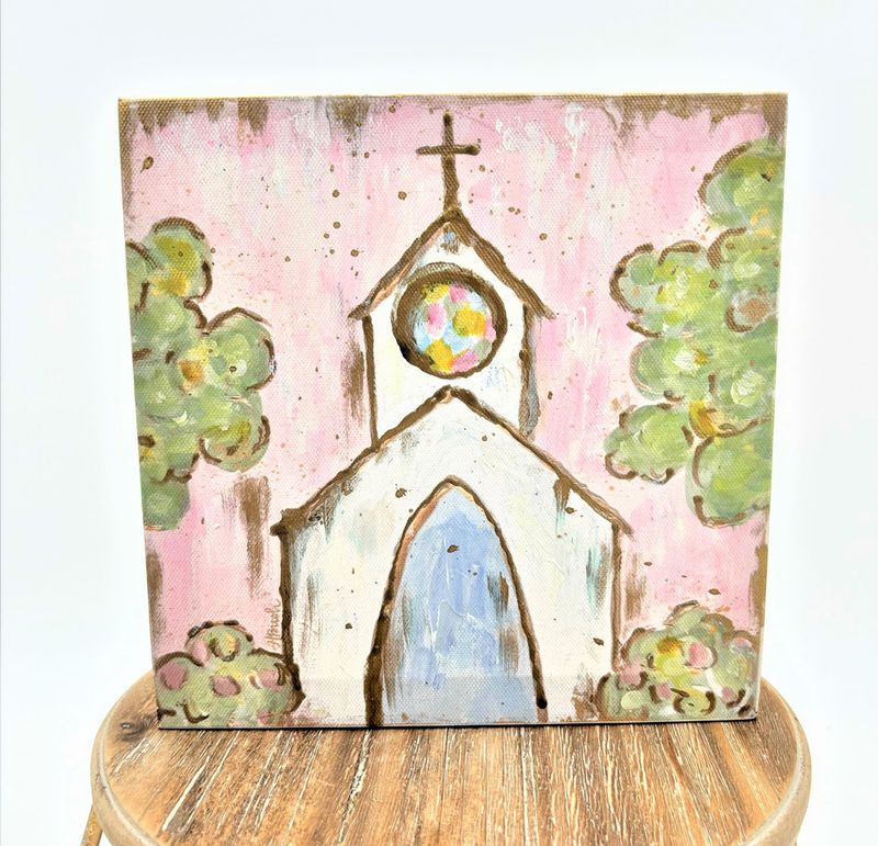 Hand Painted Church Pastel Canvas