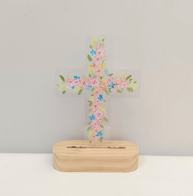 Acrylic LED Floral Cross