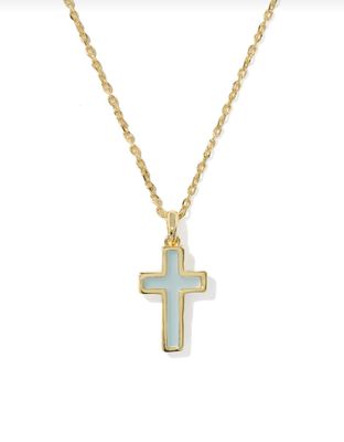 Cross Pendant Necklace in Gold Matte Light Blue
