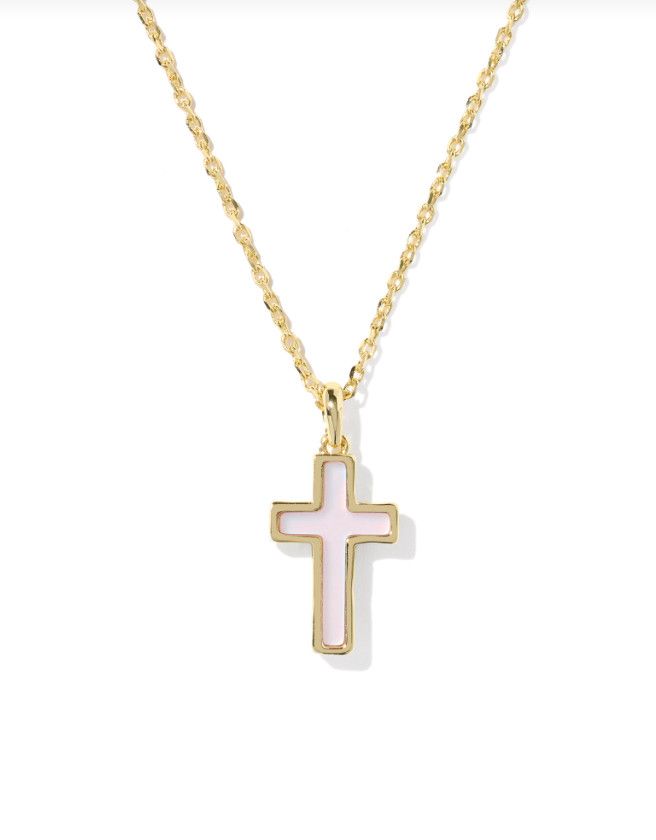 Cross Pendant Necklace in Gold Matte Blush Pink