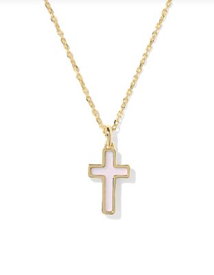 Cross Pendant Necklace in Gold Matte Blush Pink