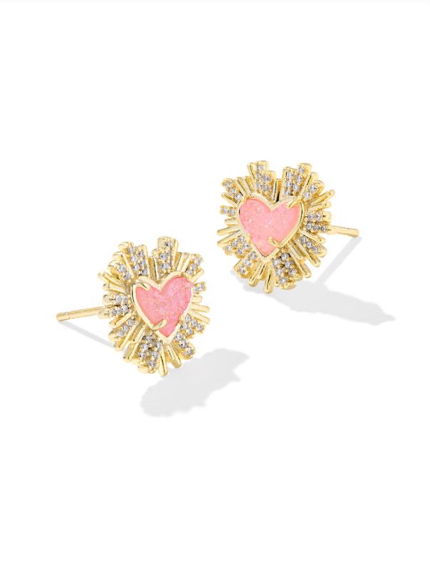 The Dolly Parton Ari Heart Earring Gold Light Pink Drusy