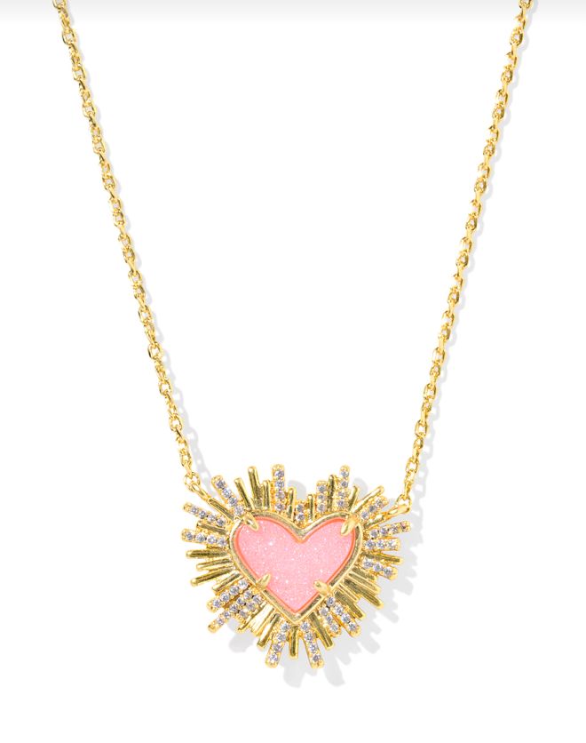 Dolly Parton Ari Heart Necklace in Gold Light Pink Drusy