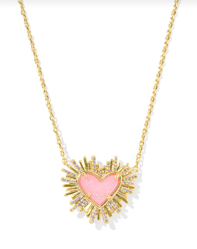 Dolly Parton Ari Heart Necklace in Gold Light Pink Drusy