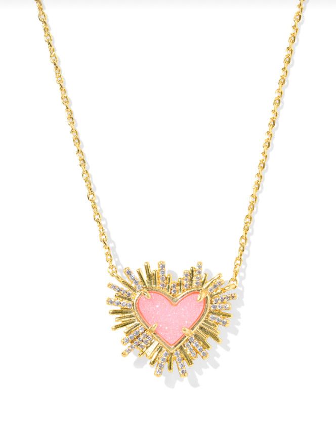 Dolly Parton Ari Heart Necklace in Gold Light Pink Drusy