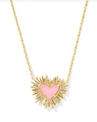 Dolly Parton Ari Heart Necklace in Gold Light Pink Drusy