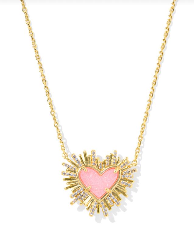 Dolly Parton Ari Heart Necklace in Gold Light Pink Drusy
