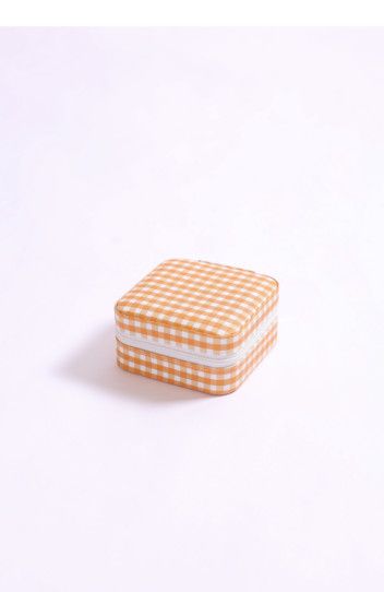 Travel Jewelry Case | Gingham Bright Orange