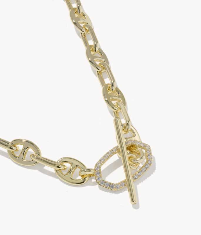 The Elisa Toggle Link Chain Necklace White Crystal