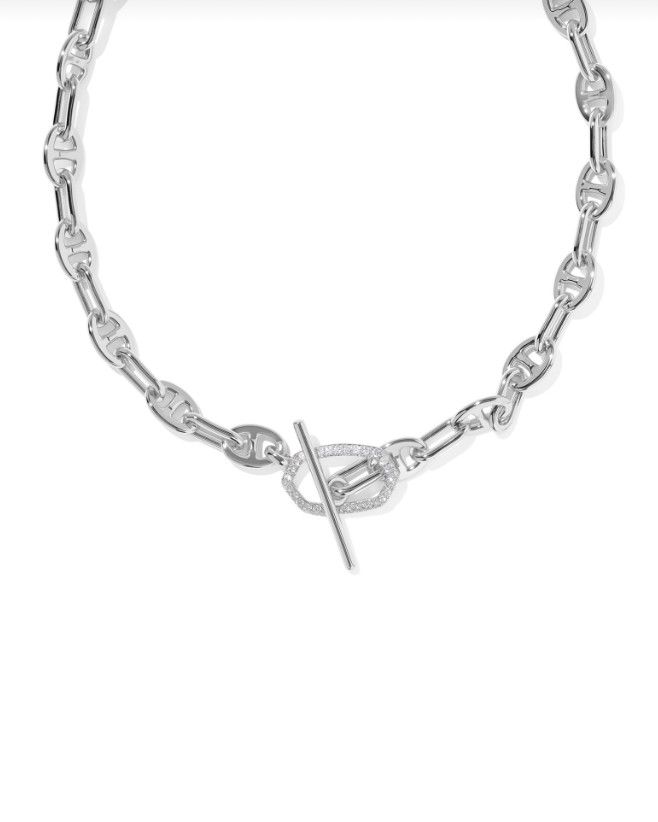 The Elisa Toggle Link Chain Necklace White Crystal, Color: Silver