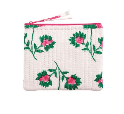 Small Quilted Zipper Bag | Peony White