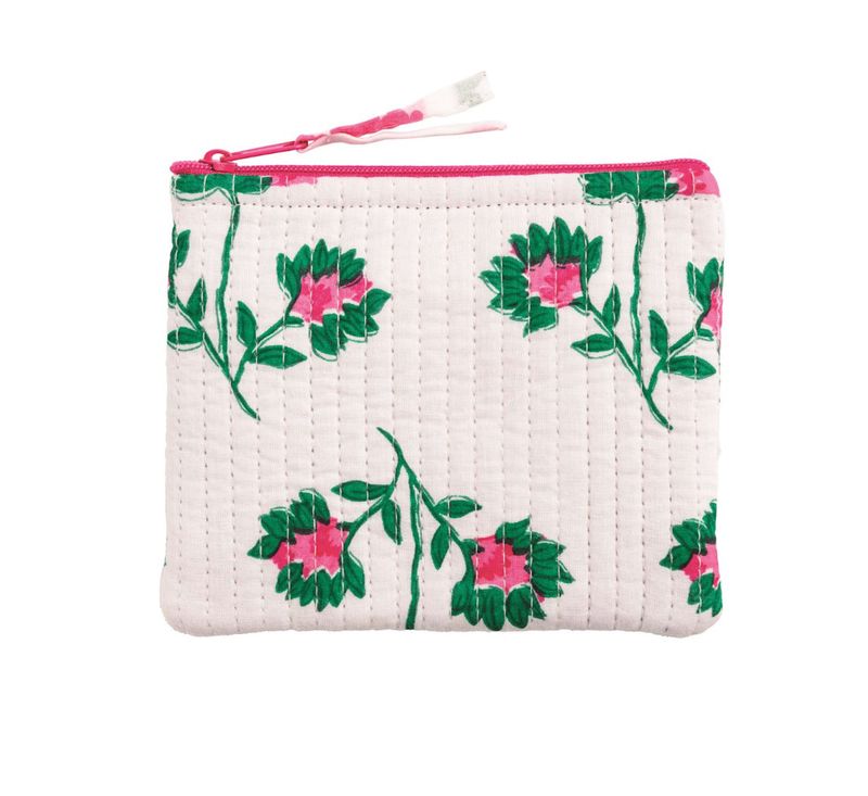 Small Quilted Zipper Bag | Peony White
