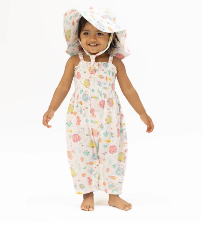 Angel Dear Sunny Coral Smocked Romper