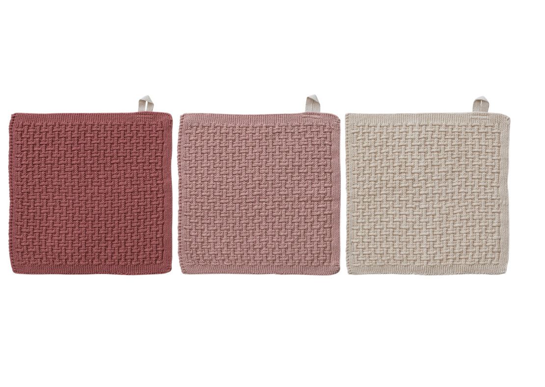 Square Knit Dish Cloths Set of 3 Pink