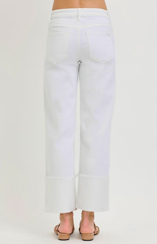 Risen Tummy Control Mid Rise White Jeans