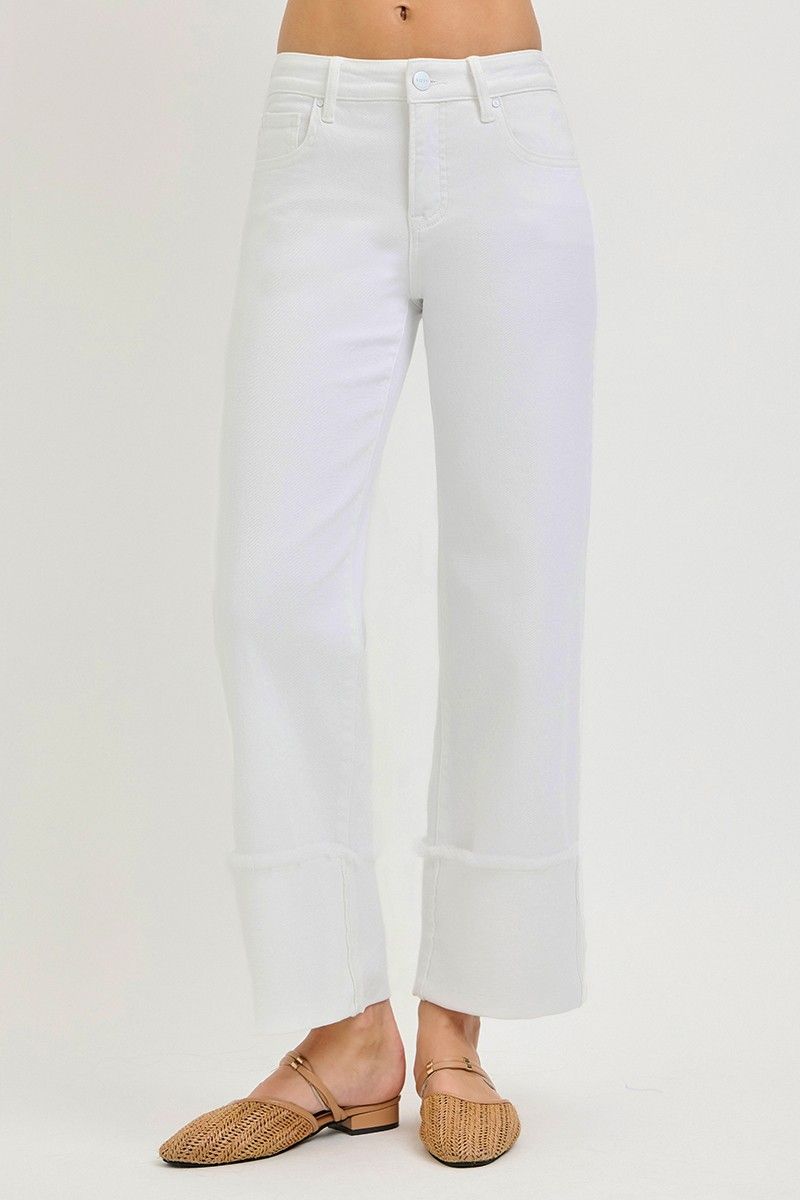 Risen Tummy Control Mid Rise White Jeans, Size: 1