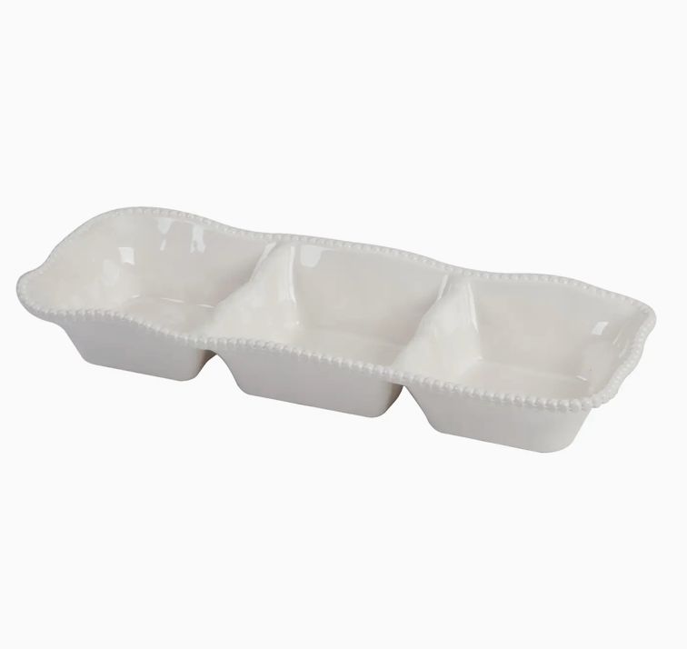 Perlette Cream Melamine 3 Section Server