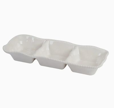 Perlette Cream Melamine 3 Section Server