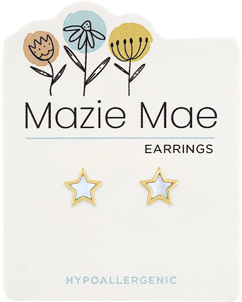Mazie Mae Girls Earrings | Gold Mother Of Pearl Star Stud
