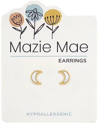 Mazie Mae Girls Earrings | Mother of Pearl Moon Stud