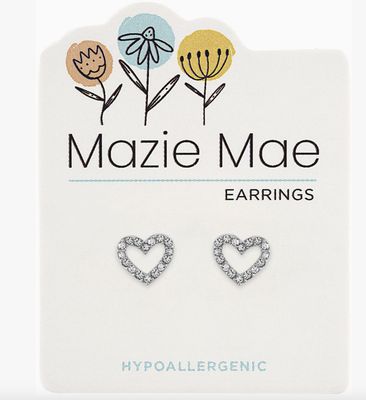 Mazie Mae Girls Earrings | Silver CZ Open Heart Stud