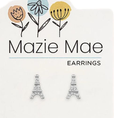 Mazie Mae Girls Earrings | Silver Eiffel Tower Stud