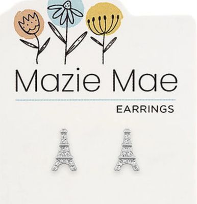 Mazie Mae Girls Earrings | Silver Eiffel Tower Stud