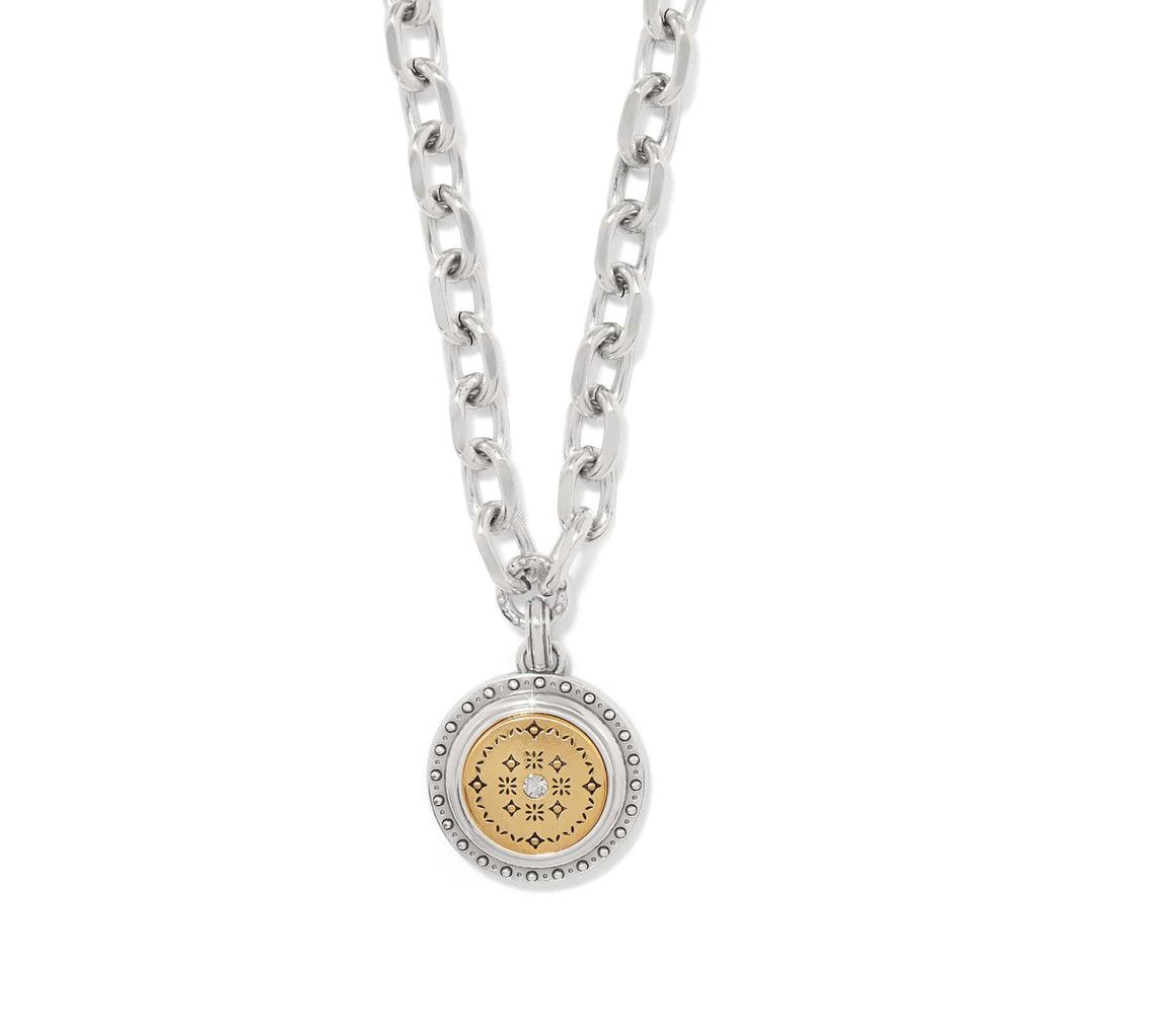 Mosaic Round Two Tone Pendant Necklace