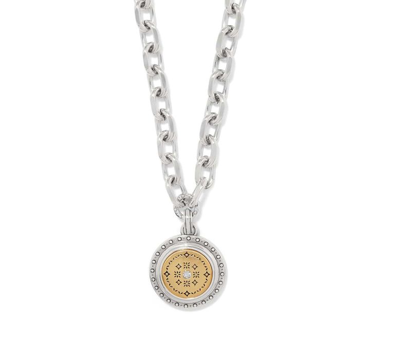 Mosaic Round Two Tone Pendant Necklace