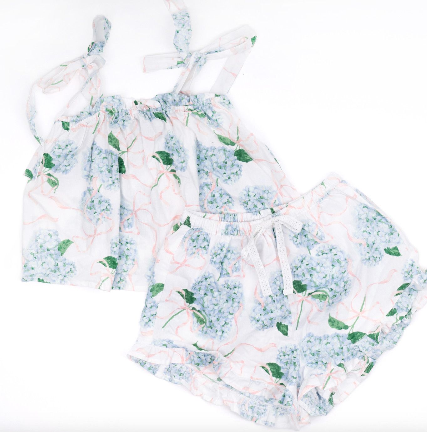 Hydrangea Ribbons Tie Top Pajama Set, Size: XS/S
