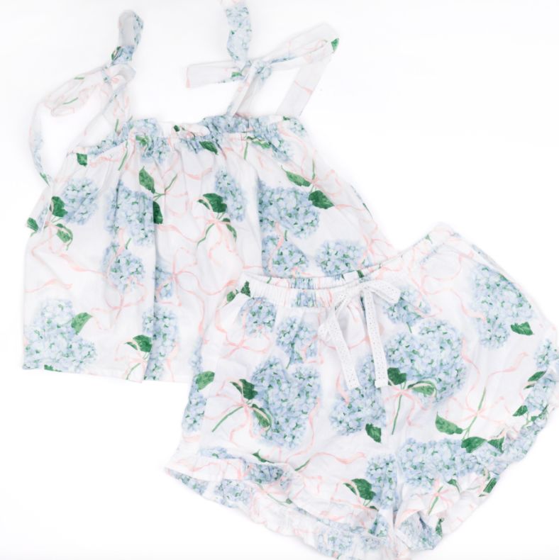 Hydrangea Ribbons Tie Top Pajama Set