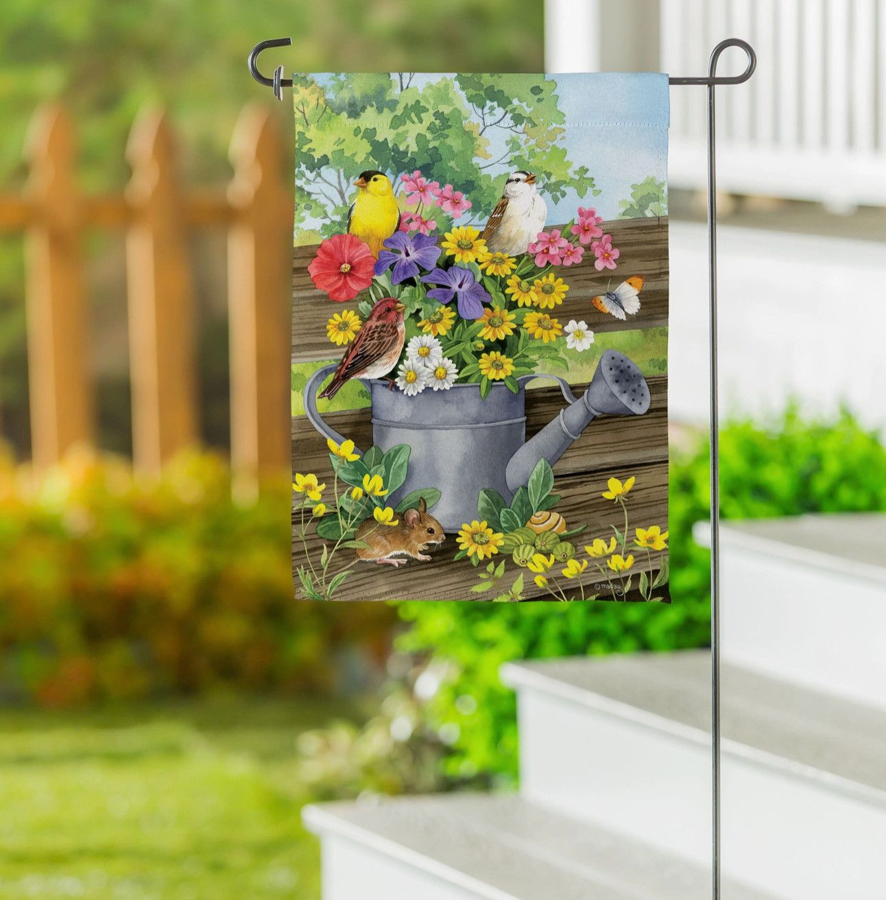 Watering Can Bunch Suede Garden Flag
