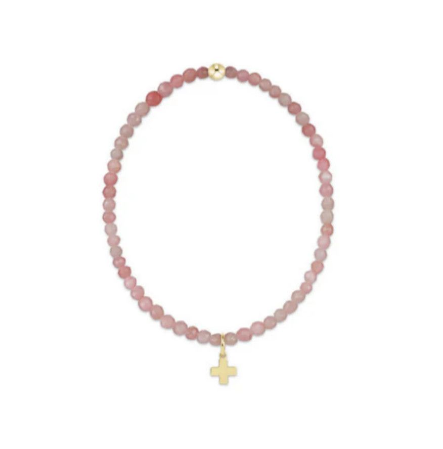 Enewton Classic Pink Opal 3mm Bracelet Signature Cross Gold Charm