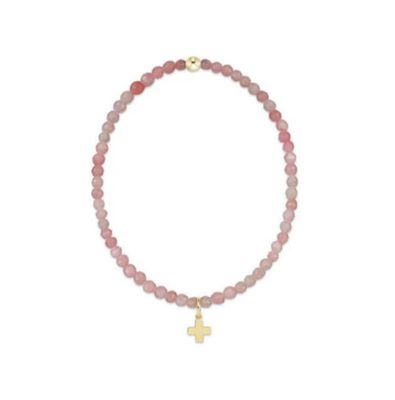 Enewton Classic Pink Opal 3mm Bracelet Signature Cross Gold Charm