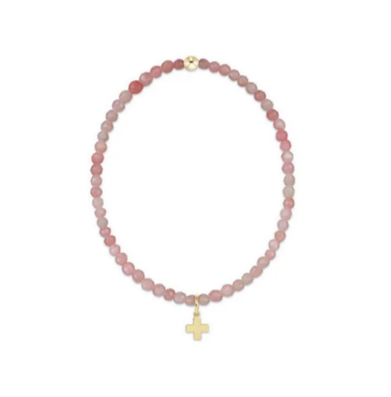 Enewton Classic Pink Opal 3mm Bracelet Signature Cross Gold Charm