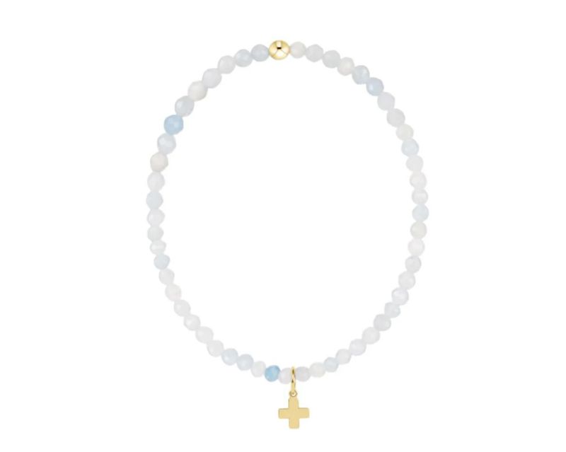 Enewton Classic Aquamarine 3mm Bracelet Signature Cross Gold Charm