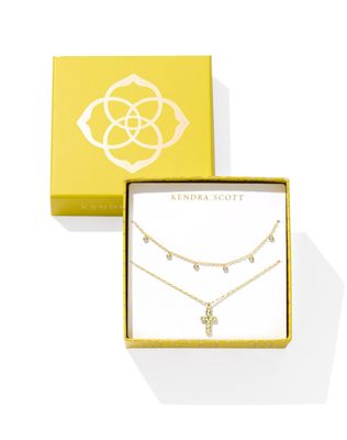 The Amelia Cross Necklace Gift Set in Gold White Crystal