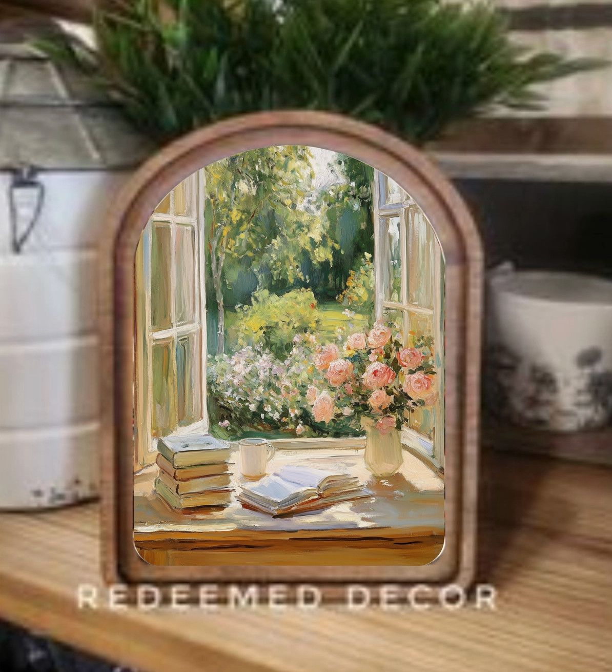 Arch Top Framed Art | Spring Window 6x8