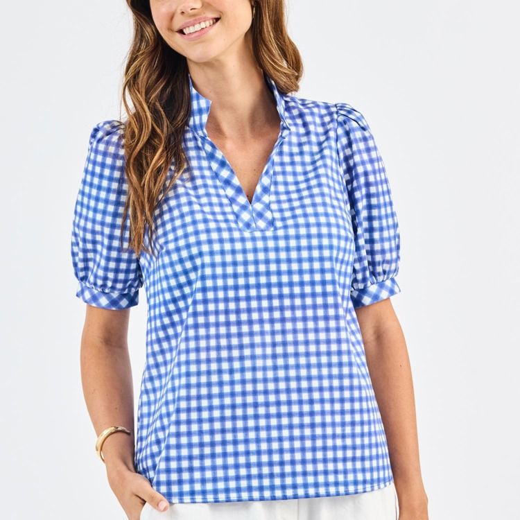 The Tricia Gingham Top, Color: Navy, Size: S